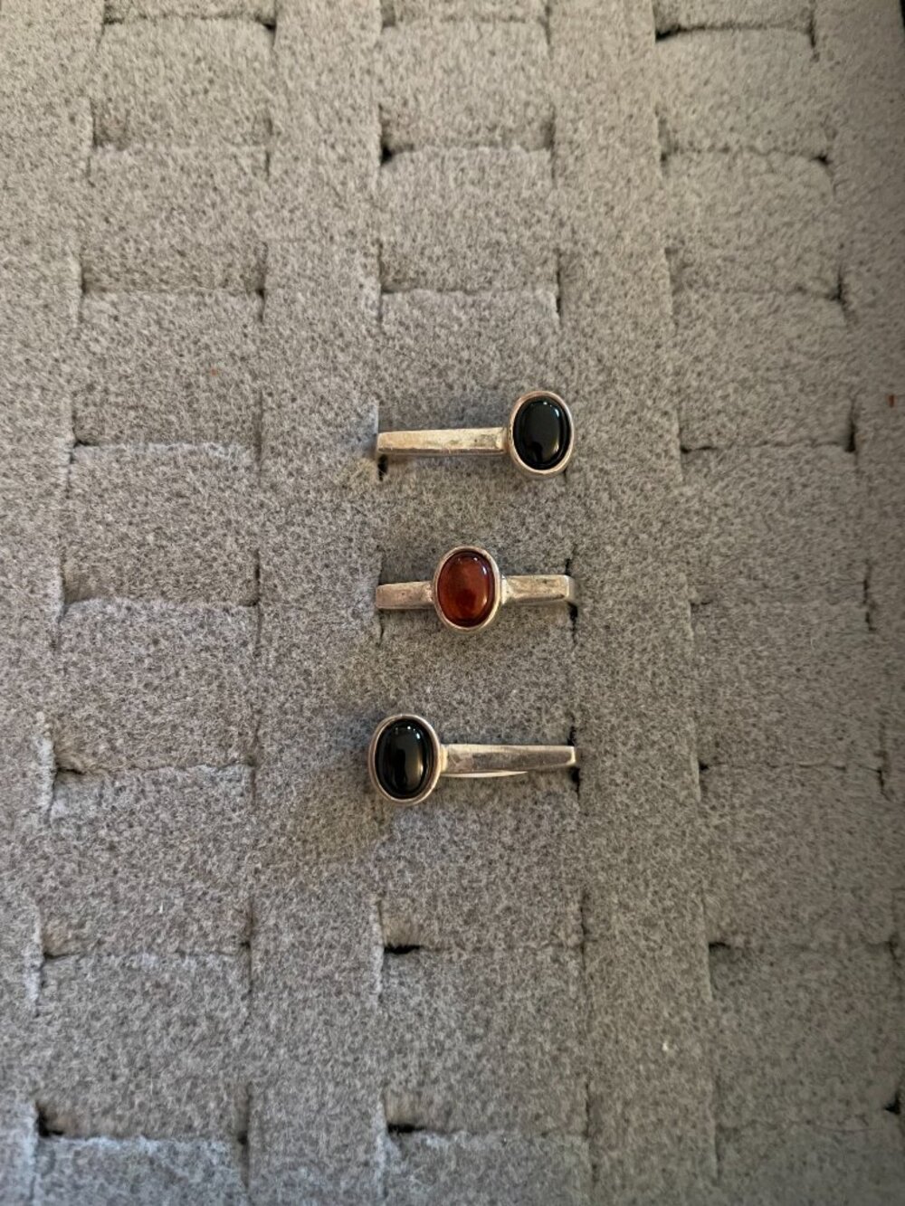 Vintage Jewelry Bundle 3 Sterling Silver Ring Set Handmade 4.5 Amber ? Onyx ?